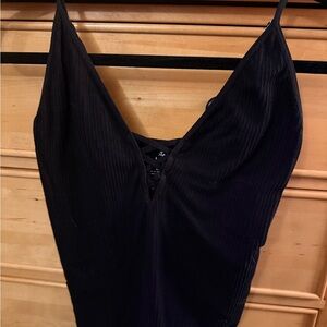 Free People Black Ribbed Lace-Up Tank Top